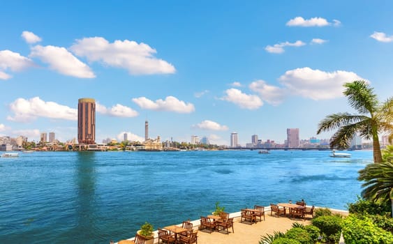 Exclusive view on the Nile and Gezira island, central part of Cairo, Egypt.