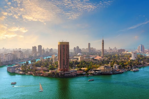 Gezira island and the downtown of Cairo in the Nile, Egypt.