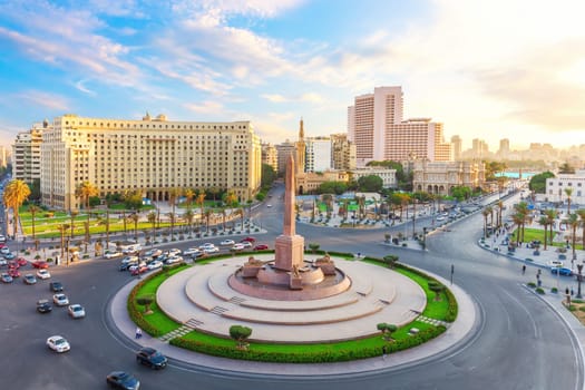 Aerial view of the Tahrir Square of Cairo, famous place of visit, Egypt.