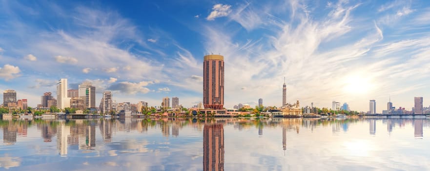 Nile River and Gezira island, elite district of Cairo, high quality panorama, Egypt.