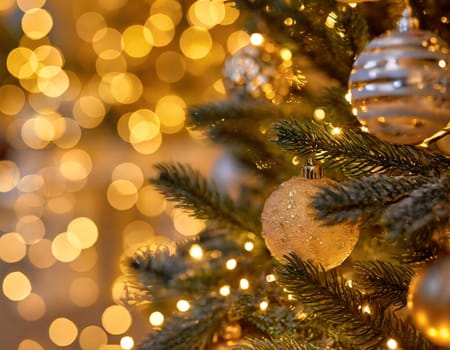 christmas tree closeup with bokeh lights copyspace generative ai