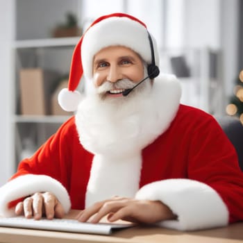happy santa claus as a call center operator waiting to take your call generative ai