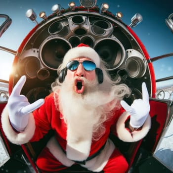 santa rockin with a massive sound system riding in the sleigh generative ai