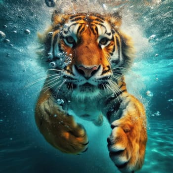 gorgeous tiger swimming under the water in a pool generative ai