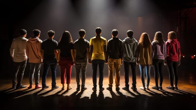 a group of unknown people in the same clothes. back view. the concept of equalizing and depersonalizing people. The concept of lack of diversity.protection of personal space and personal information.Generative AI
