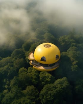 fantastic landscape with yellow eco-systems of houses of unusual shapes. settling hard-to-reach places.Generative AI