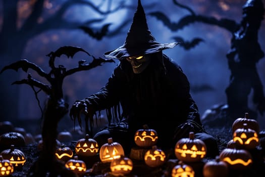 Scary Halloween pumpkin head jack lantern looking at you. Halloween and ghost month concept.