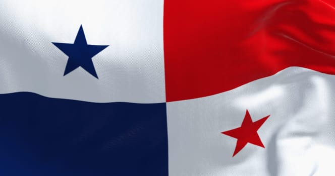 Close-up of Panama national flag waving in the wind. Central America country. 3d illustration render. Rippling fabric. Textured textile background