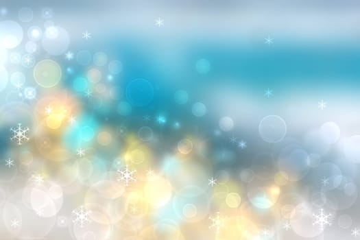 Merry Christmas and Happy New Year card background texture design with abstract bokeh lighted stars at tropical ocean or sea background. Copy space.