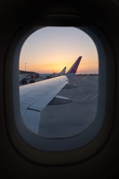 view from the indoor flight and view on the aeroport and airplanes
