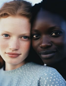 Natural organic skincare - Portrait of two young multiracial female friends together during sunny day AI generated