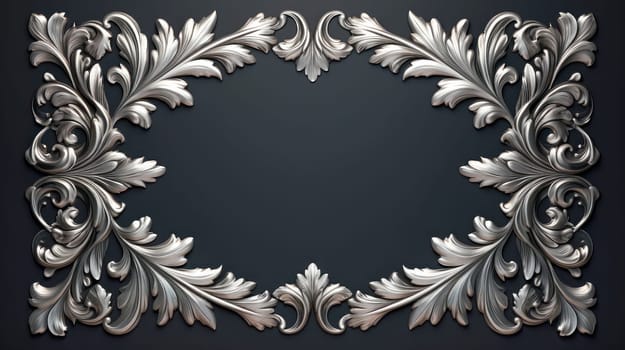 Old silver picture frame on a dark background, copy-space. AI generated