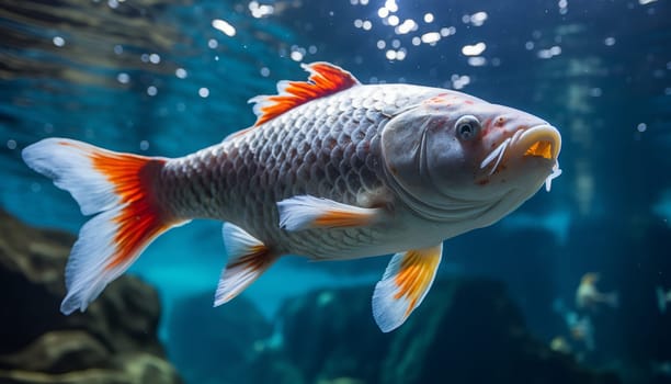 Colorful koi fish on clear water