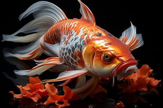 Koi fish isolated on black background with clipping path