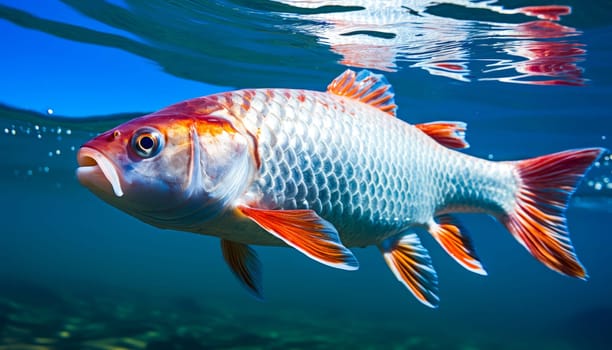 Colorful koi fish on clear water.
