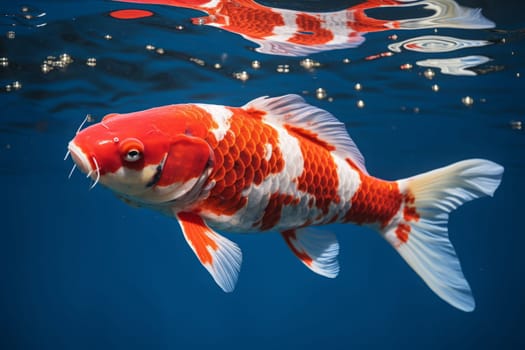 Colorful koi fish on clear water.
