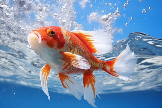 Colorful koi fish on clear water.