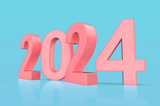 Happy New Year 2024, concept image with pink numbers on shiny blue background