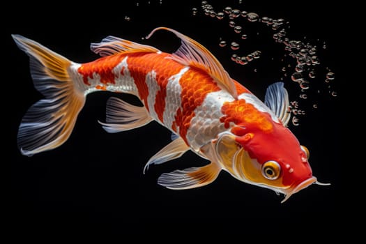 Beautiful butterfly Koi fish on dark background.