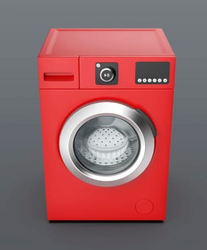 Modern red washing machine on grey background