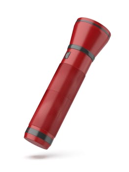 Modern red flashlight on white background