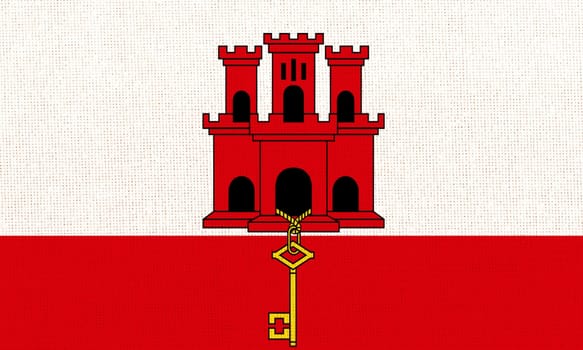 flag of Gibraltar. flag of European country on fabric surface. Fabric texture. Illustration of national symbol of Gibraltar. Gibraltar official state symbol