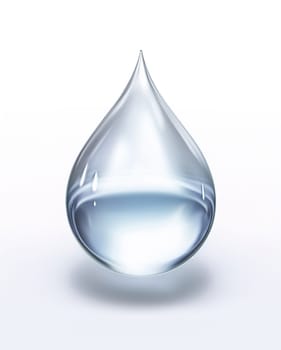 Water drop close up view isolated on white background. A.I. generated image.