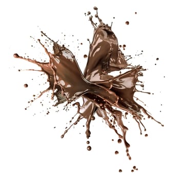 liquid chocolate splash explosion. Isolated On white background. A.I. generated image.