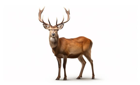Majestic Solitary Deer Standing in studio isolated on white background. artificial art