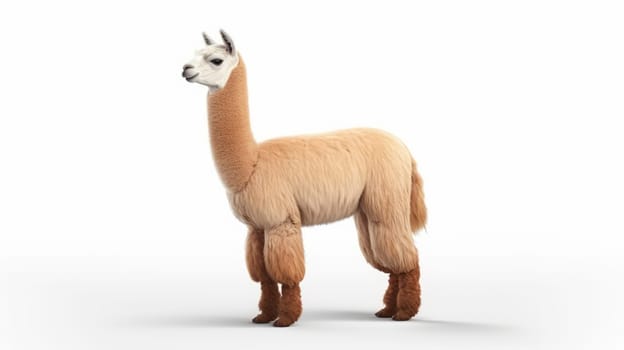 Friendly alpaca stands for portrait, looking at camera.. artificial art