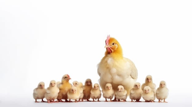 Chicken with chicks isolated on white background - artificial art
