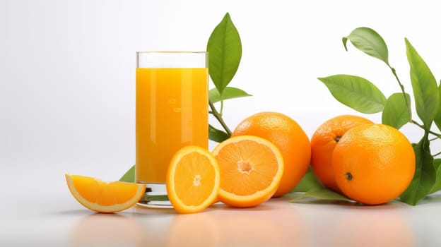 Fresh delicious orange juice in a glass with orange fruit. artificial art