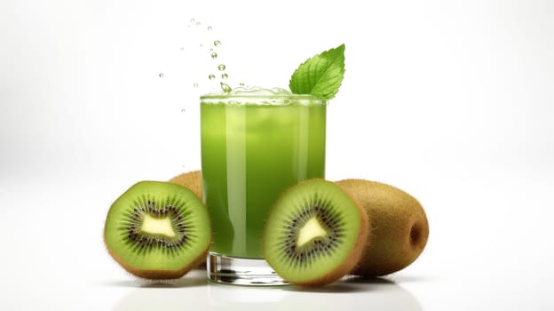 Fresh Kiwi Juice in a glass and Kiwi fruits isolated on white background. artificial art