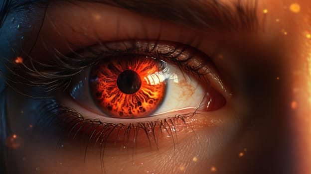 Energy and Danger concept image of human eye with fire flames. Generated with artificial Art