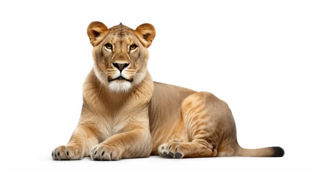 Majestic female Lion predator isolated on white background.. artificial art