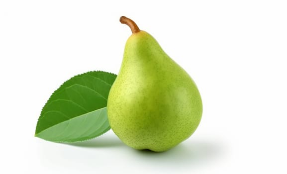 Fresh Pearwith green leaf isolated on white background. artificial art