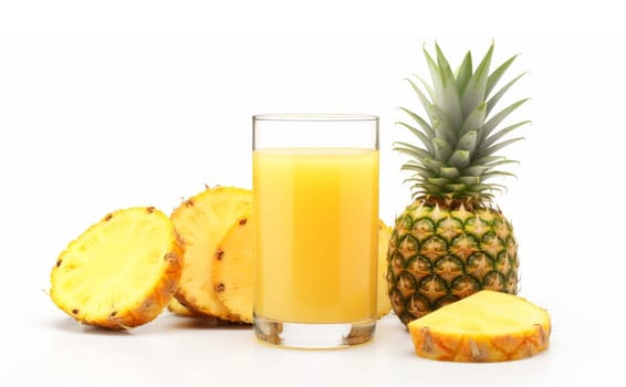 Glass of fresh Pineapple Juice isolated on white background. artificial art
