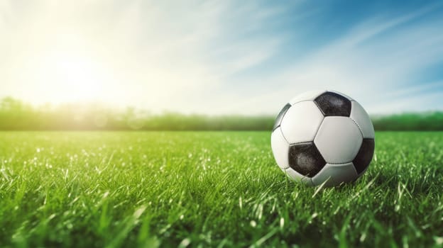 Athlete in a soccer game, aiming for the goal on green grass. artificial art