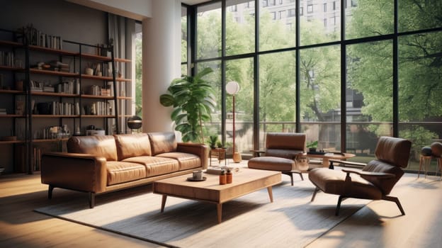 Modern living room with designer furniture. artificial art