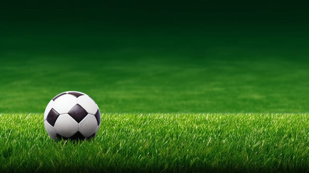 Athlete in a soccer game, aiming for the goal on green grass. artificial art