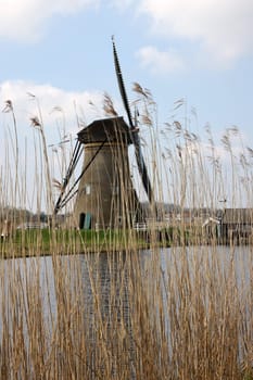 One of the 19 windmills at Kinderdijk in the Netherlands. Built about 1740, this is the largest concentration of windmills in the Netherlands, a UNESCO world heritage site.