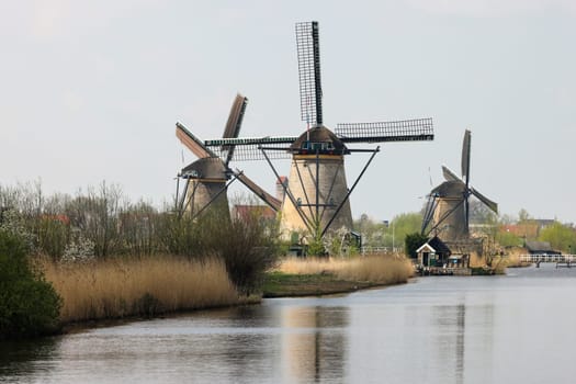 The windmills at Kinderdijk, the Netherlands, a UNESCO world heritage site. Built about 1740 system19 windmills is part of a larger water management system to prevent flooding.