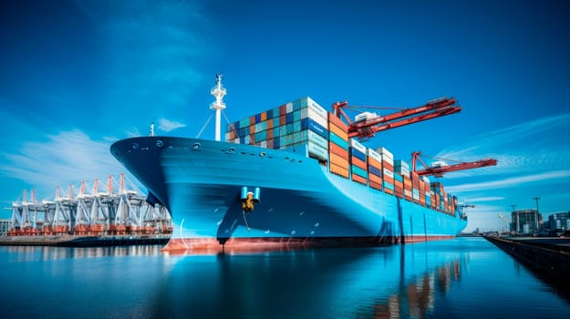 Loading cargo container ship in the international terminal logistic sea port. Concept freight shipping by ship. AI generated