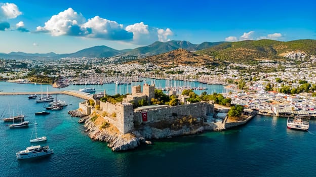Aerial view of Bodrum in Mugla Province, Turkey.
