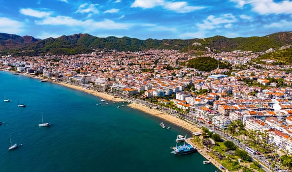Aerial view of Marmaris in Mugla Province, Turkey.
