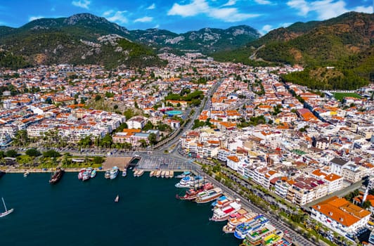 Aerial view of Marmaris in Mugla Province, Turkey.
