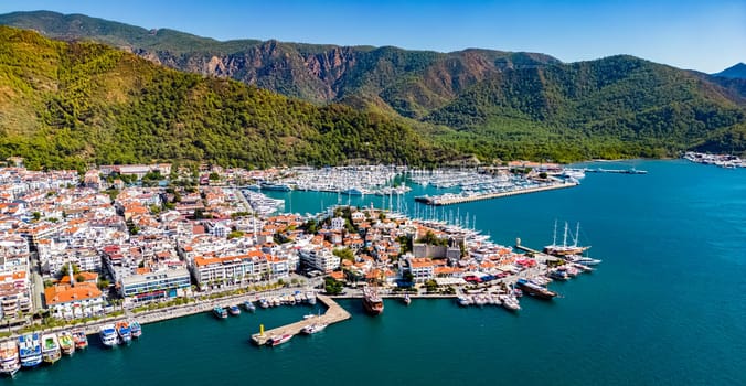 Aerial view of Marmaris in Mugla Province, Turkey.