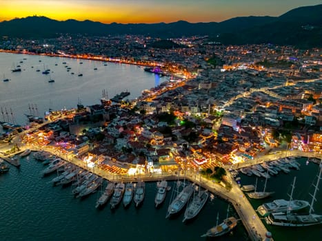 Aerial view of Marmaris in Mugla Province, Turkey.