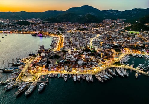 Aerial view of Marmaris in Mugla Province, Turkey.