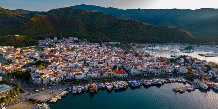 Aerial view of Marmaris in Mugla Province, Turkey.